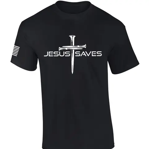 Mens Christian Shirt Nail Cross Jesus Saves Short Sleeve T-shirt Graphic Tee