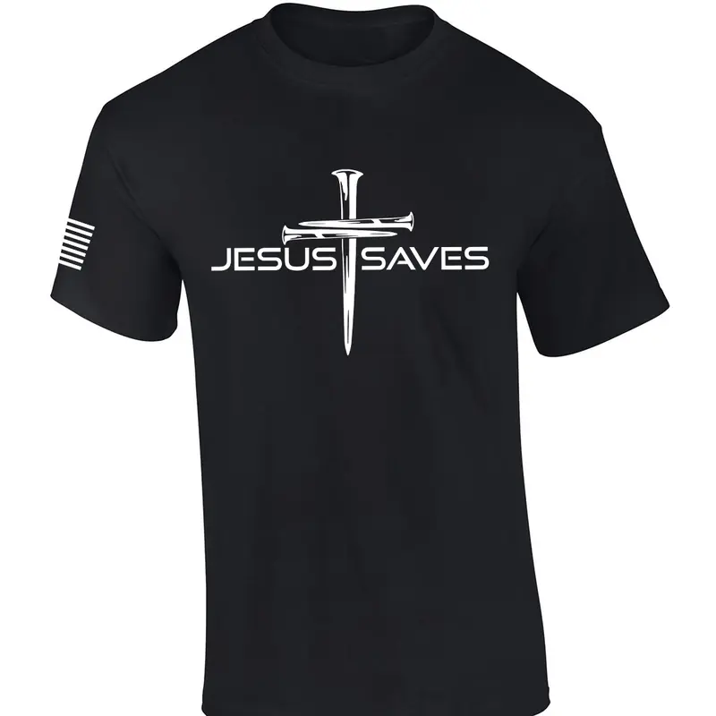Mens Christian Shirt Nail Cross Jesus Saves Short Sleeve T-shirt Graphic Tee
