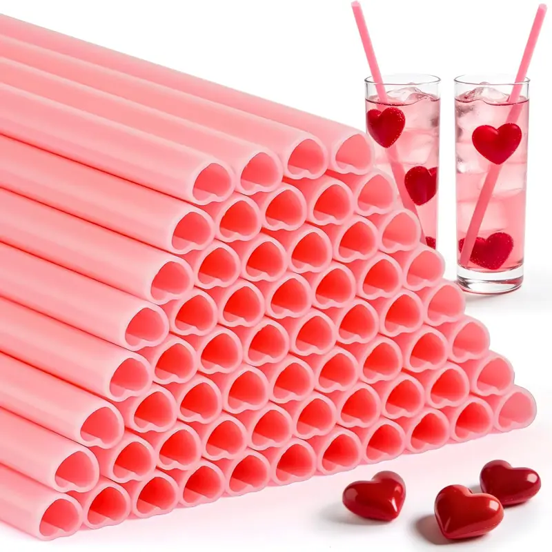 100 Pcs Heart Straws - Heart Shaped Pink Straws Plastic Disposable Drinking Straws Cute for Valentine's Day, Wedding, Party, Birthday party, Decorations, Pink