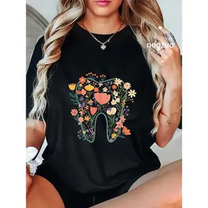 100% Cotton Floral Tooth Boho Flower Dental Student Dental Assistant T-Shirt