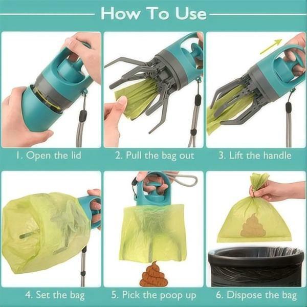 UFORU Portable Dog Poop Cleaner with Leash Clip, Waste Bag Dispenser, and Scoop – a must-have for dog walks! Never worry about forgetting poop bags again! This portable pet waste cleaner includes 6 poop bags, a waste bag dispenser, and a scoop.