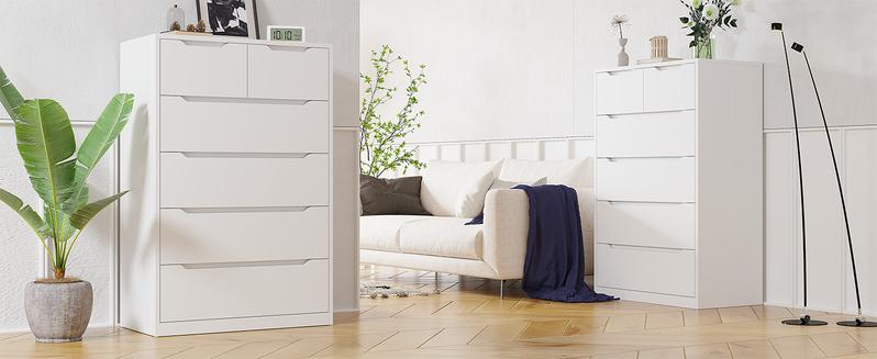 【24H Online Help】Raybeefurniture Modern Wood Dresser with 4/5/6 Large Drawers, Stylish Storage Cabinet & Chests of Drawers with Large Organizer, Tall Dresser with Smooth Metal Rail, Perfect White Storage Organizer & Home Decor for Bedroom, Living Room