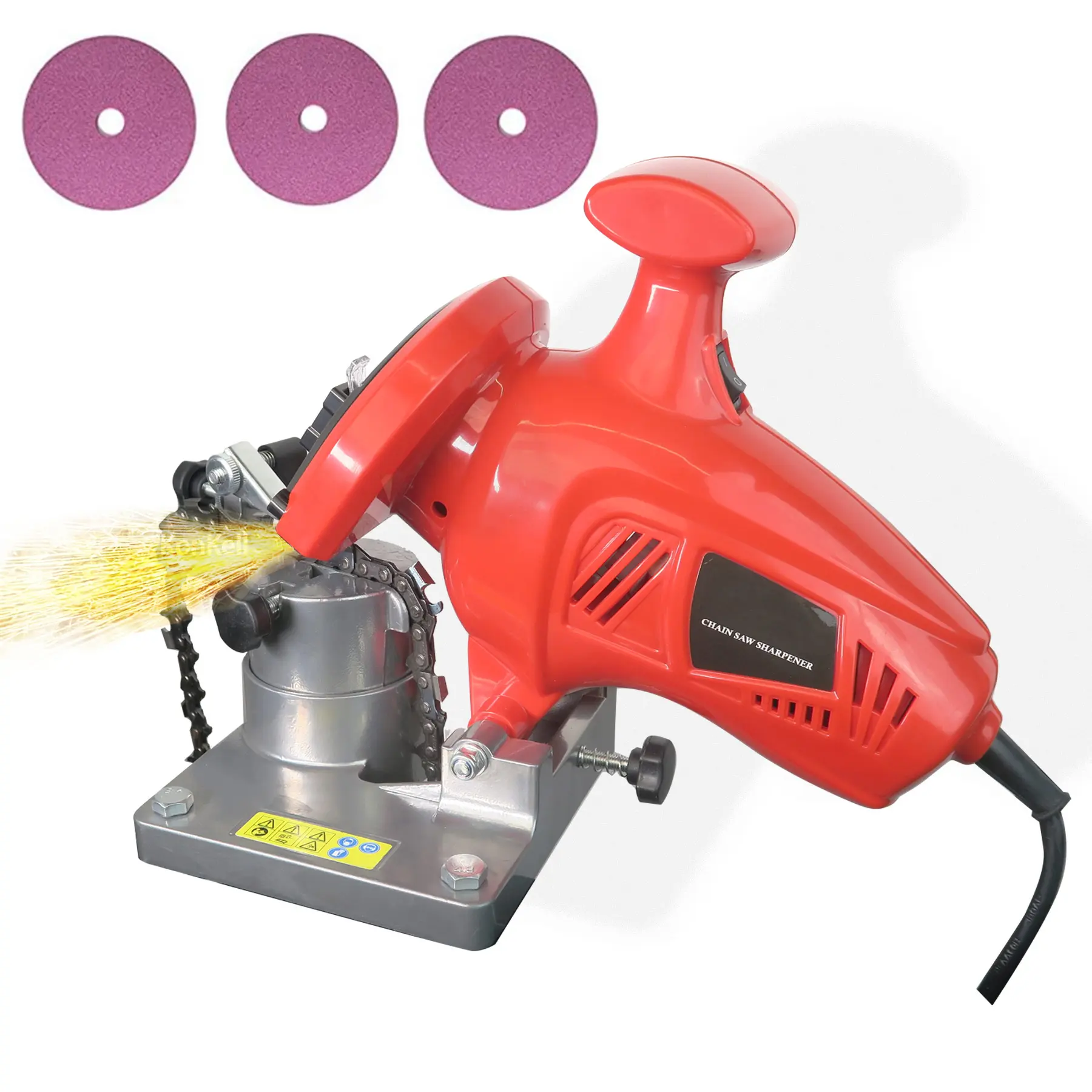Electric Chainsaw Sharpener Power Tool Kit, 250W High-Speed Grinder-Wheels (3 Pcs), Adjustable Angle, Precision Depth Adjustment, Heavy-Duty Secure Mounting Base, 1/4"-3/8" Pitch Chain Tool, Manufacturer Warranty, for DIY Enthusiasts & Home Maintenance, P