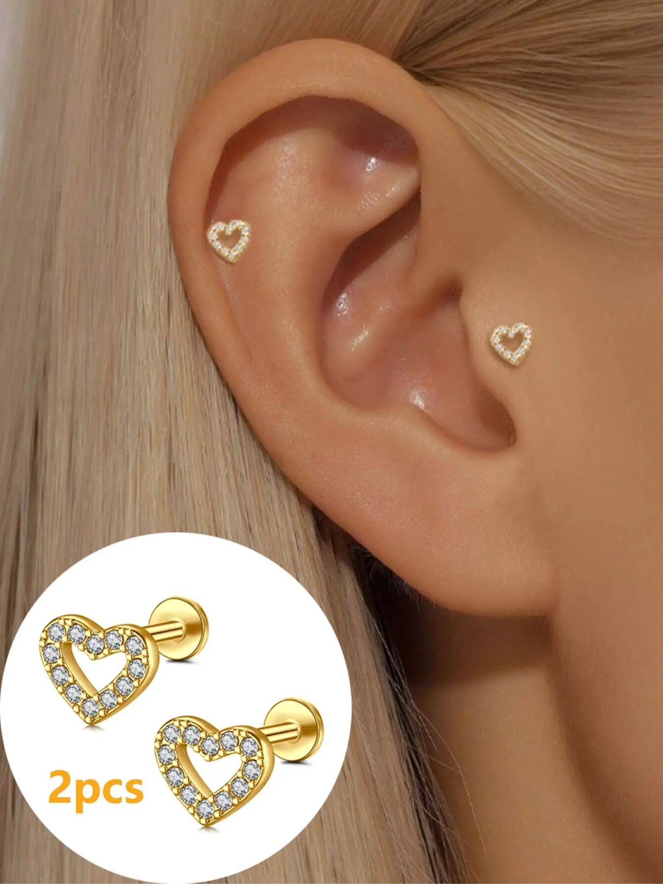 Heart Shaped Hypoallergenic Stud Earrings, Cute Stainless Steel Cartilage Earrings for Women and Girls, Fashion Jewelry for Party Daily Wear, Ideal Birthday Gift