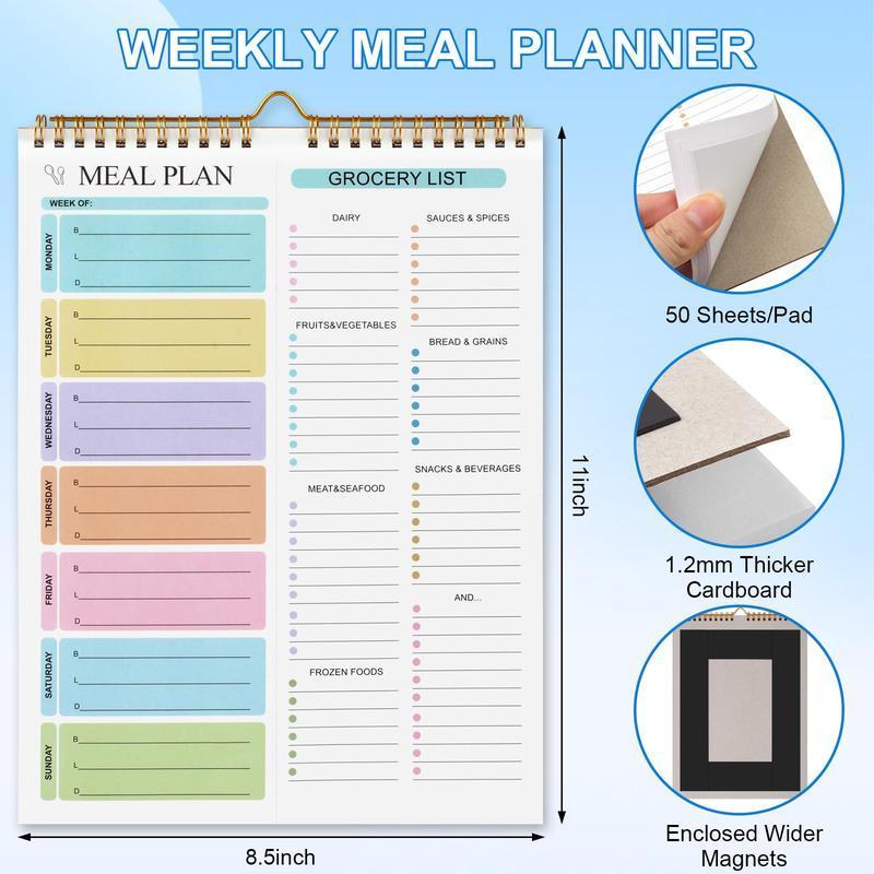 Weekly Meal Planner with Grocery List, Magnetic Fridge Planner, 50 Tear-Off Sheets, 5.83 x 8.54 Inch Meal Prep Pad, Wall-Mountable Kitchen Planner with To-Do List and Daily Schedule