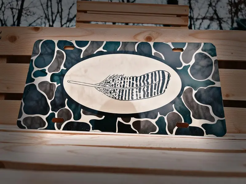 Old School Camo Wood Duck Feather License Plate, Car Accessories, Vanity Plate, Gifts for Him, Hunting Gifts, Truck Tags