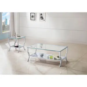 Saide Glass Top Coffee and End Table Set Chrome