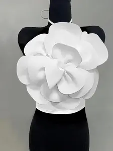 Women’s floral 3D flower bandeau camisole top, summer casual sleeveless top, elegant everyday wear, cute top suitable for dates, parties, and beach outings