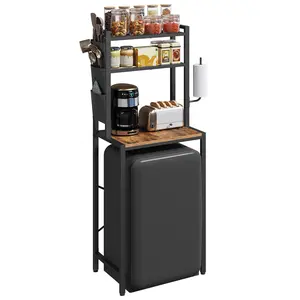 MAHANCRIS Bakers Rack with Mini Fridge Stand, 3-Tier Kitchen Microwave Stand, Coffee Bar Station, with Tissue Holder and Oxford Fabric Pockets, Freestanding Kitchen Storage Rack, for Kitchen, Office, Rustic Brown and Black #SpringSale #BigSpringSale