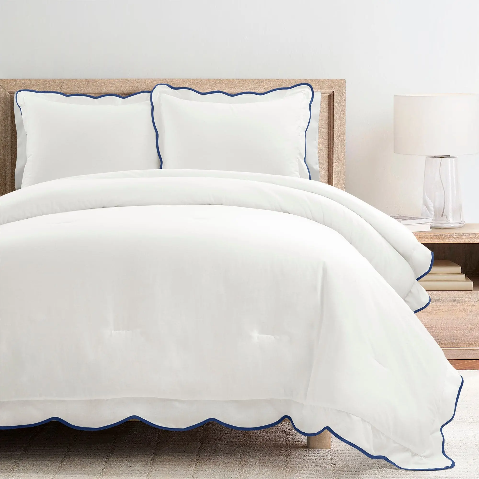 Lush Decor Coastal Chic Scalloped Edge 3 Piece Comforter Set with Standard 100 OEKO-TEX Certified Soft Cotton Front for Cozy Coastal Decor, Bedding Sets, Bed Comforter Set