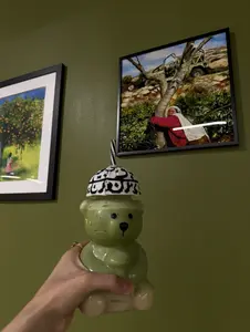 KunFaya Bear Glass Cup 20oz  | Reusable Iced Coffee Cup w/ Straw Lid | Aesthetic & Handmade Style