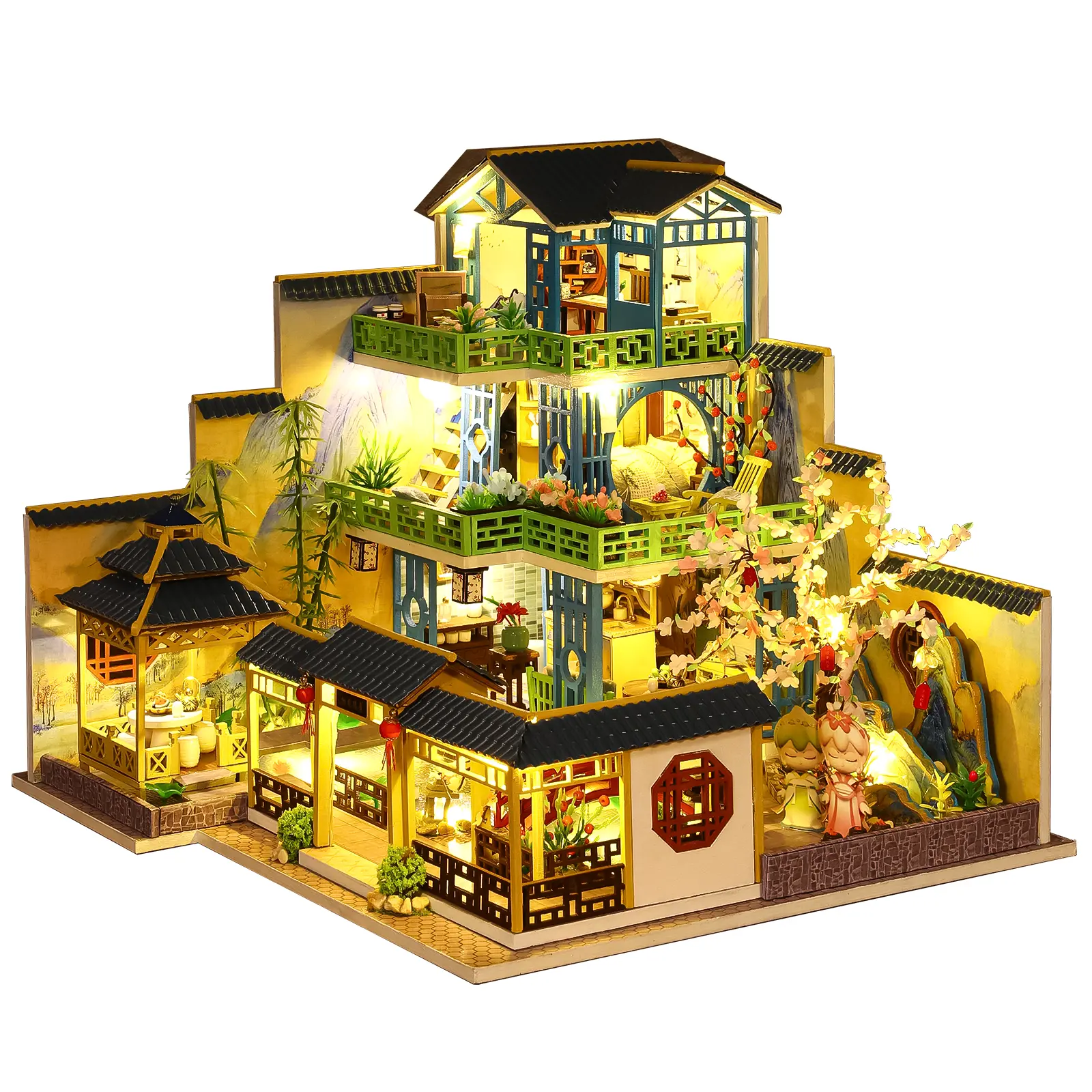 Spilay DIY Dollhouse Miniature with Wooden Furniture,DIY Dollhouse Kit Big Japanese Courtyard Model with LED & Music Box,1:24 Scale Creative Room Gift Idea for Adult Friend Lover (Yaquan Courtyard) Doll Set