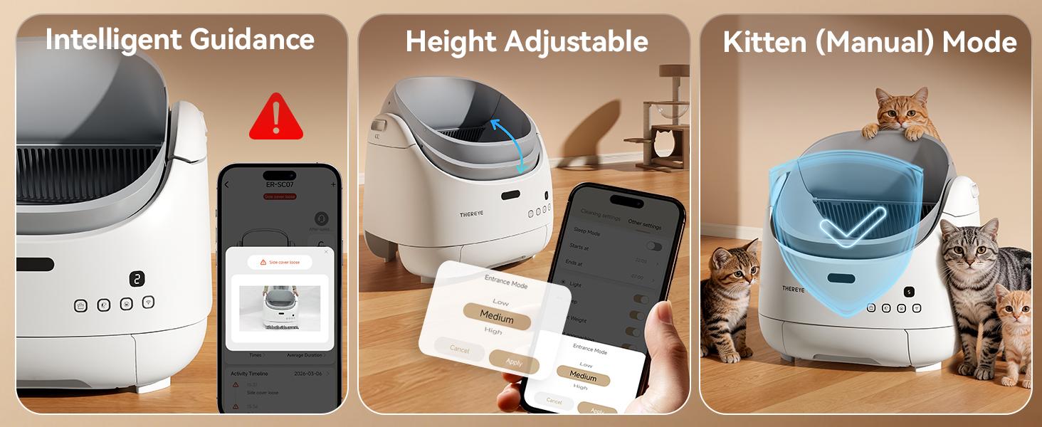 (SC07) Thereye Automatic Litter Box, Self Cleaning Litter Box for Multiple Cats, APP Control and Safety Sensors, Odor Control, Open-Top Smart Cat Litter Box with Trash Bags/Litter Mat (SC07) Thereye Automatic Litter Box, Self Cleaning Litter Box for Multiple Cats, APP Control and Safety Sensors, Odor Control, Open-Top Smart Cat Litter Box with Trash Bags/Litter Mat