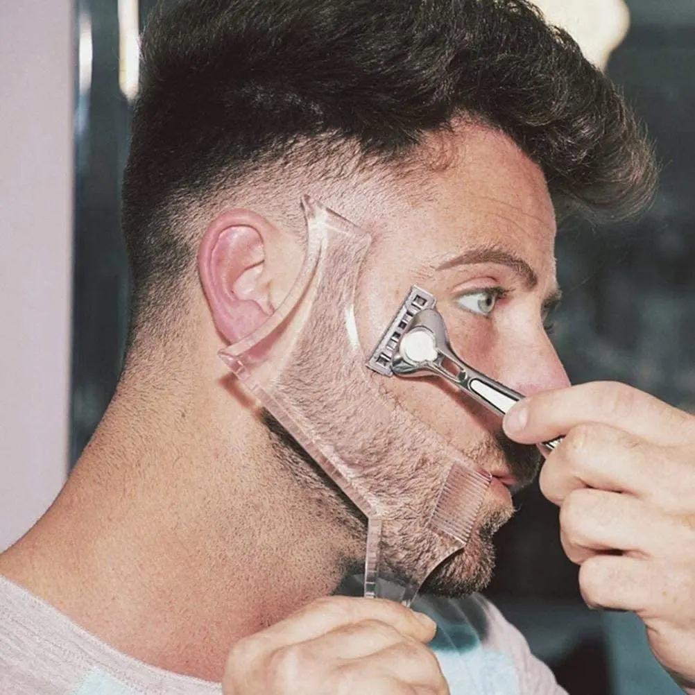 Beard Shaping Tool with Comb for Men Perfect Line Up Edging Symmetric Curve Step Cut Works with Razors Trimmers Clippers Clear 1 pack Send to boyfriend, father