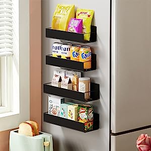 Magnetic Spice Rack for Refrigerator, Magnetic Spice Storage Rack Organizer for Fridge,Magnetic Shelf with Paper Towel Holder, Moveable Kitchen Refrigerator Seasoning Storage Rack Fridge Magnet Organizer, Kitchen Gadgets for Refrigerator, Microwave