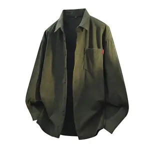 Men’s corduroy long-sleeve shirt for spring and autumn, solid color casual shirt jacket, trendy loose-fit shirt, men’s outer layer/underwear top, soft and comfortable fabric, suitable for everyday wear
