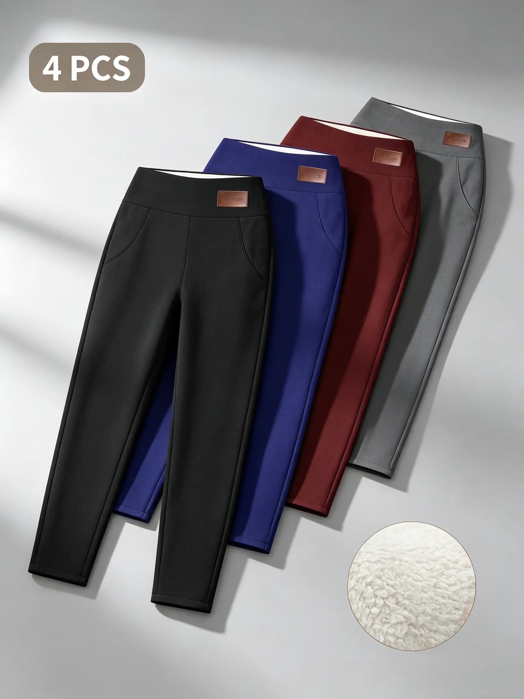 4pcs Women's High Waist Sports Tummy Control Leggings, Casual Soft High Stretch Seamless Fleece Warm Pants, Fall Clothes, Ladies Sportswear Clothing for Indoor Outdoor Wear, Fall Outfits 2024, Downtown Girl Clothes Legging Shape Leg