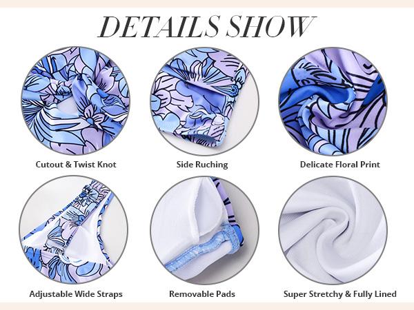 GRAPENT Floral Printed Bikini Tops for Women Cropped Tankini Padded Knot Twist Cut Out Beach Swim Top Only Summer Swimsuits