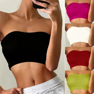 Optimistic Store Women's Tube Tops Strapless Bandeau Tops Slim Fit Summer Going Out Tank Tops Women's Vests Casual Tank Tops