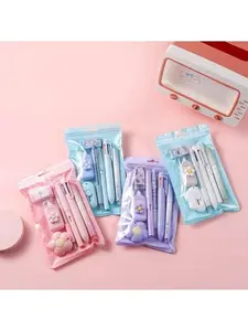 7 Pcs Cute Blue Stationery Set Kawaii School Supplies Office Supplies Including Ballpoint Pens Pencil Sharpener Highlighter Correction Tape Ruler Utility Knife