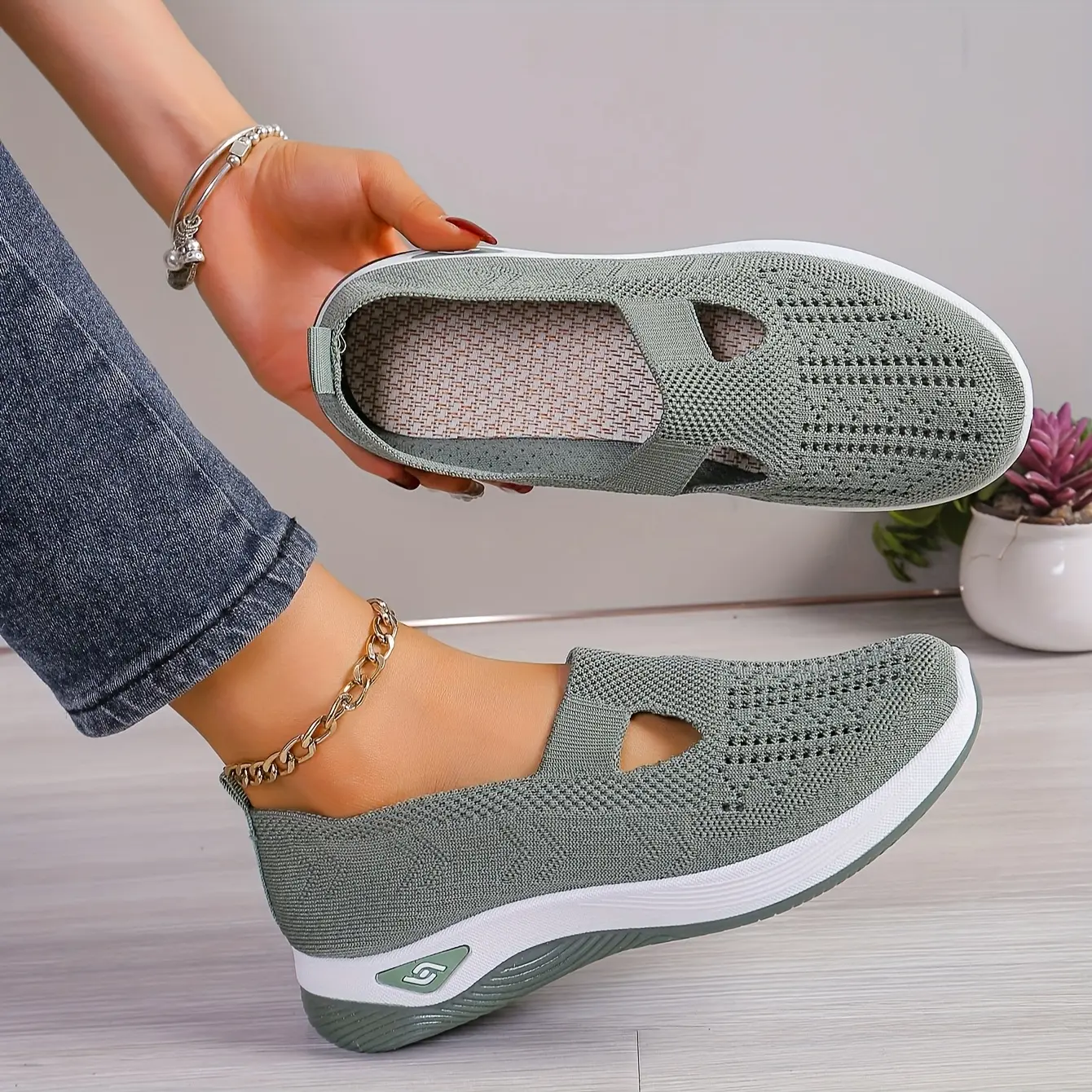 Women's Rain Core Arch Support Slip-On Shoes - Therapeutic Knit Walking Footwear with Cushioned PVC Sole, Breathable Lightweight Active Casual Wear for Standing Jobs, Running