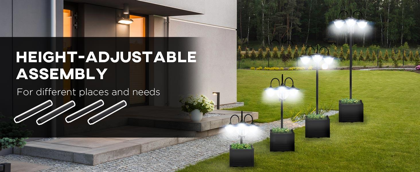 Outsunny 72" - 94.5" Solar Lamp Post, All-Weather Waterproof Stainless Steel, Vintage Style for Garden, 6 Hour Max Outdoor Ready LED Lighting, for Garden, Lawn, Pathway, Driveway