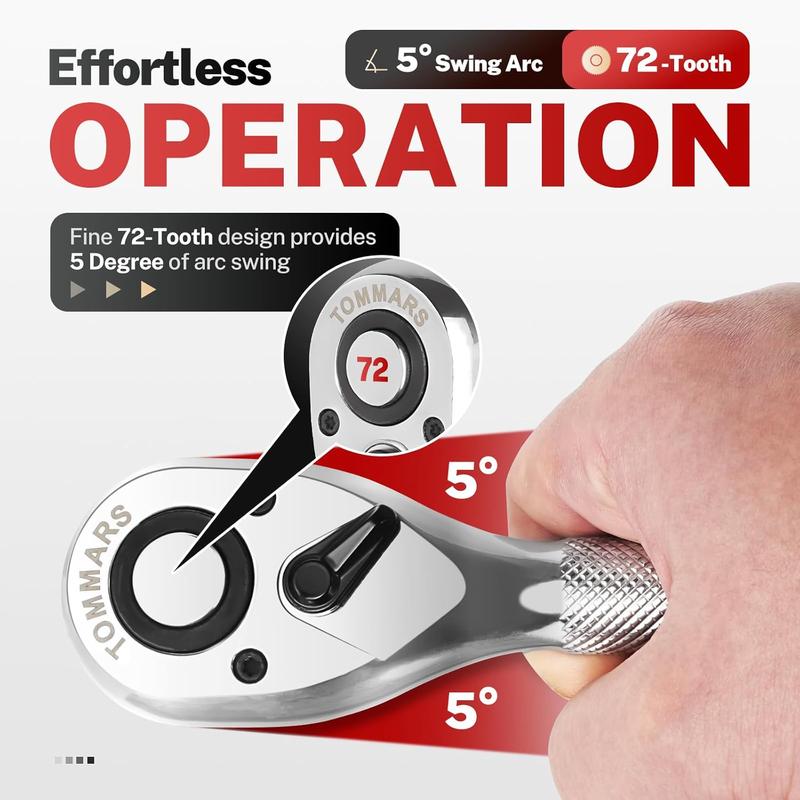 Ratchet Set, 1/4", 3/8", 1/2" Drive Ratchet Stubby Handle Wrench, 72-Tooth Quick-Release Reversible Wrench Set, Professional Hand Tool