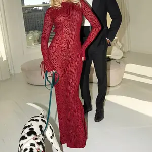 【Fashion】Animal Print Backless Flare Sleeve Fishtail Dress, Sexy