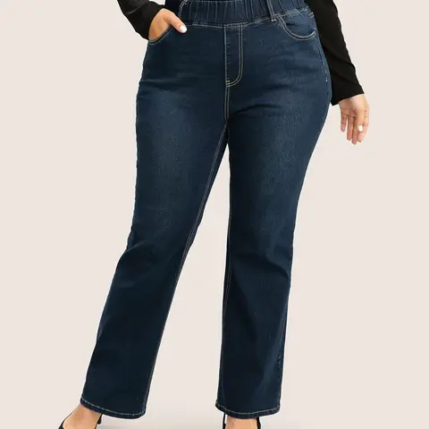 BloomChic Elastic Waist Stretchy Bootcut Flared Jeans 【M-6XL】