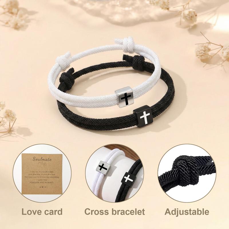 SGGUI 2PCS Adjustable Rope Braided Cross Bracelet,Braided Christian Bracelet for Men Women Teen Girls Fashion Jesus Bracelets Christian Baptism Gift, Valentine Gift