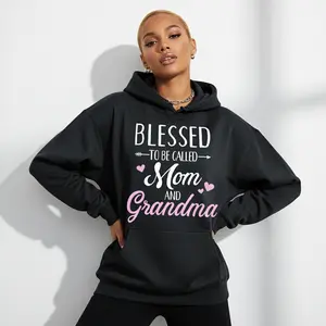 Women's Blessed to be called Mom and Grandma Graphic Hoodie - Cotton Blend Black Long Sleeve Pullover Regular Fit |   Soft & Breathable Fabric, Durable Print, Everyday Comfort, Machine Washable, casual family love