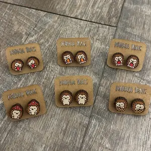 Hedgehog Stud Earrings – Adorable Woodland Animal Wooden Studs