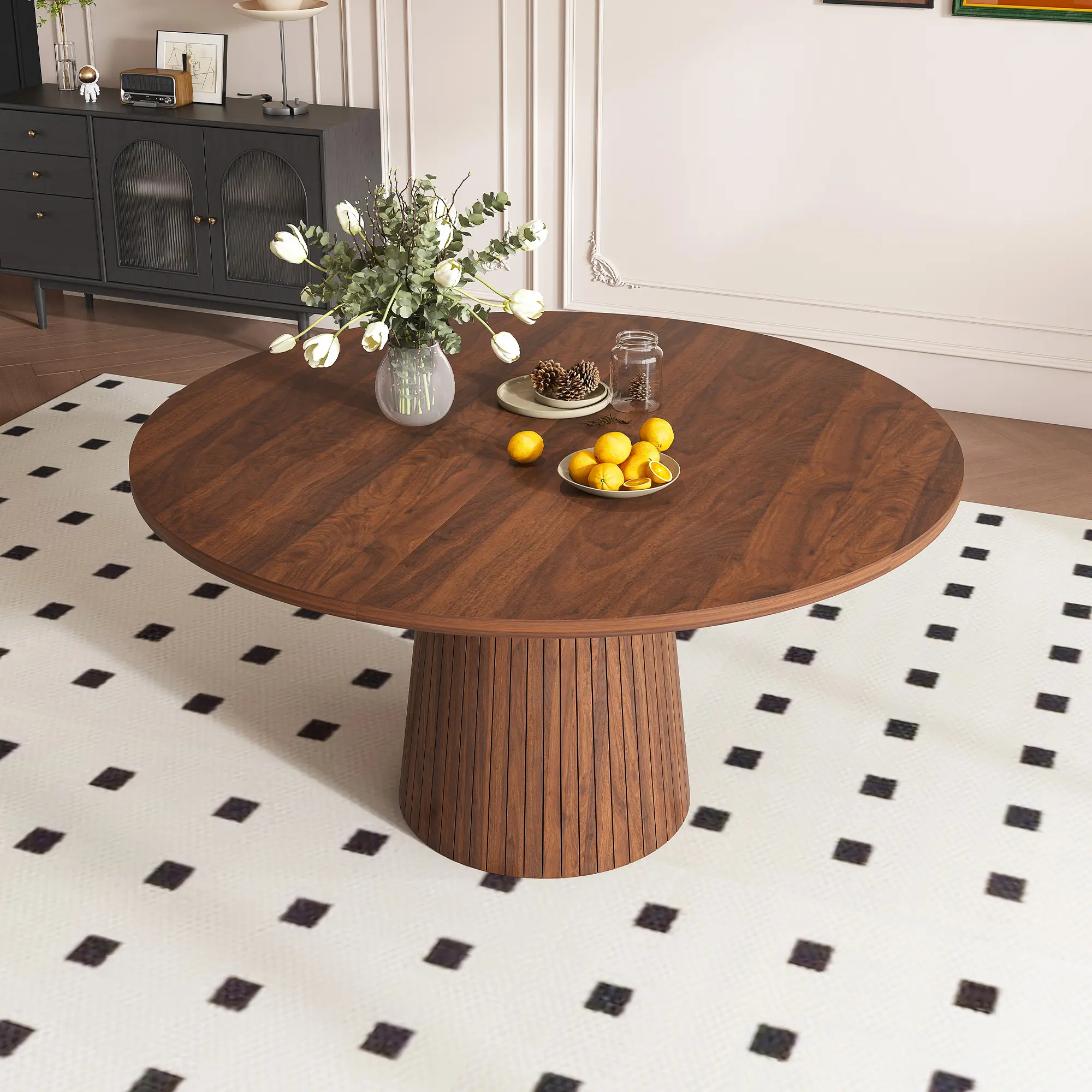 47 inch Round MDF Dining Table for 4, Modern Farmhouse Kitchen Table ...