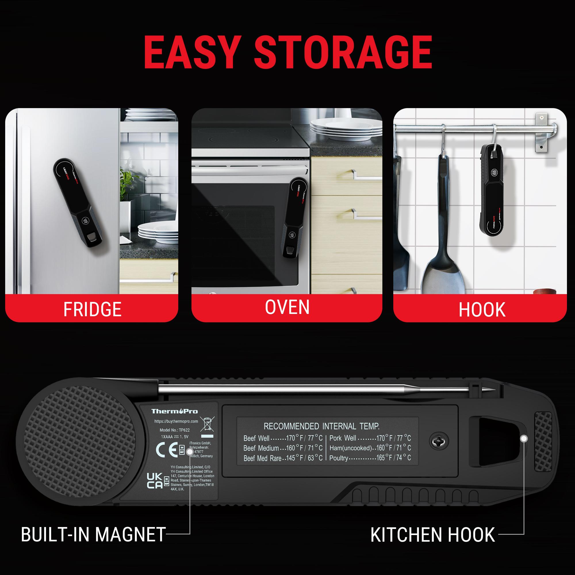 [BBQ Season]ThermoPro 1-S Read Digital Meat Thermometer, Auto-Rotating Display, Waterproof for Cooking, BBQ, Grill, Kitchen Measuring Utensils Black  Modern Kitchenware Compact