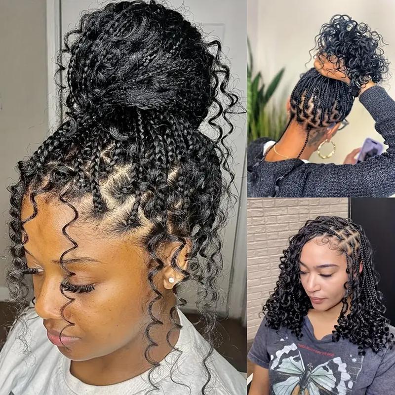 Bohemian Goddess 16 Inch Full Lace Wig with Natural Looking Braids and Curly Ends for Everyday Wear Box Braids Wigs