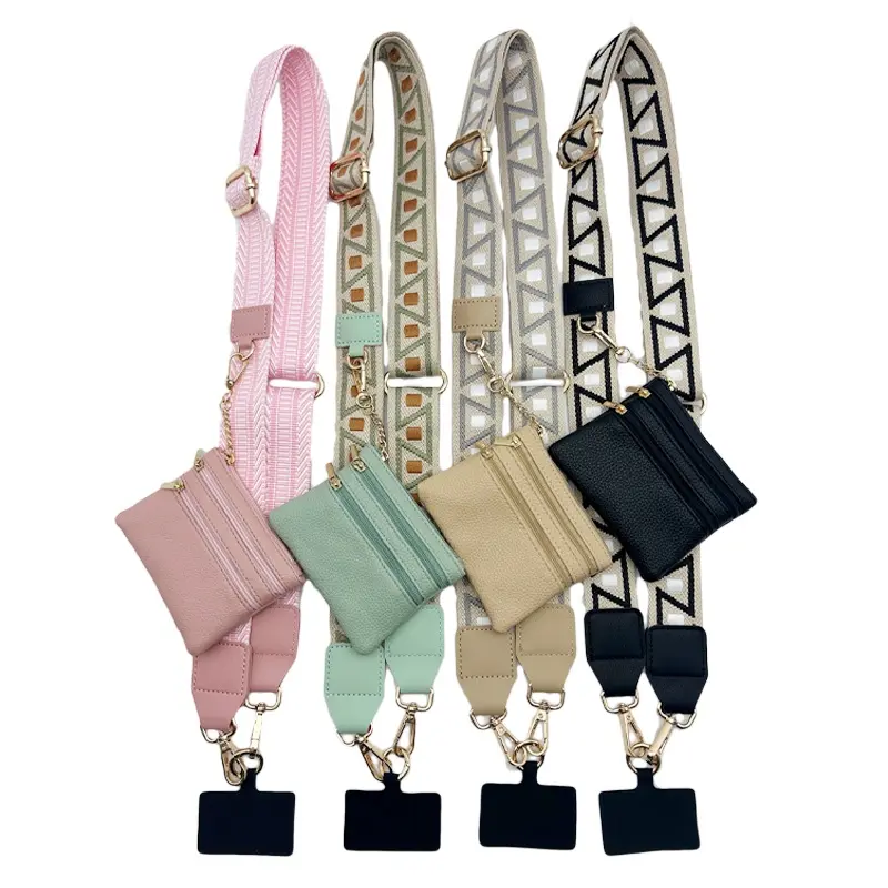 Clip and Go Strap for Phone with Wallet Crossbody, Crossbody Phone Strap Chain with Zipper Wallet Pouch , Adjustable Anti Theft Cellphone Lanyard for Women, Cellphone Chain Accessories