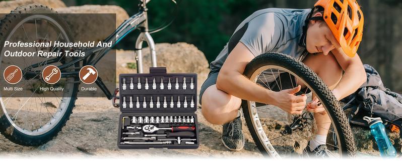46pcs Chrome Vanadium Steel 1/4 Inch Drive Quick-Release Socket Ratchet Wrench Set - Metric Bit Sockets, Extension Bar, Corrosion-Resistant Kitchen Hardware for Auto Repairing, Gift for Husband, Boyfriend, Machinery