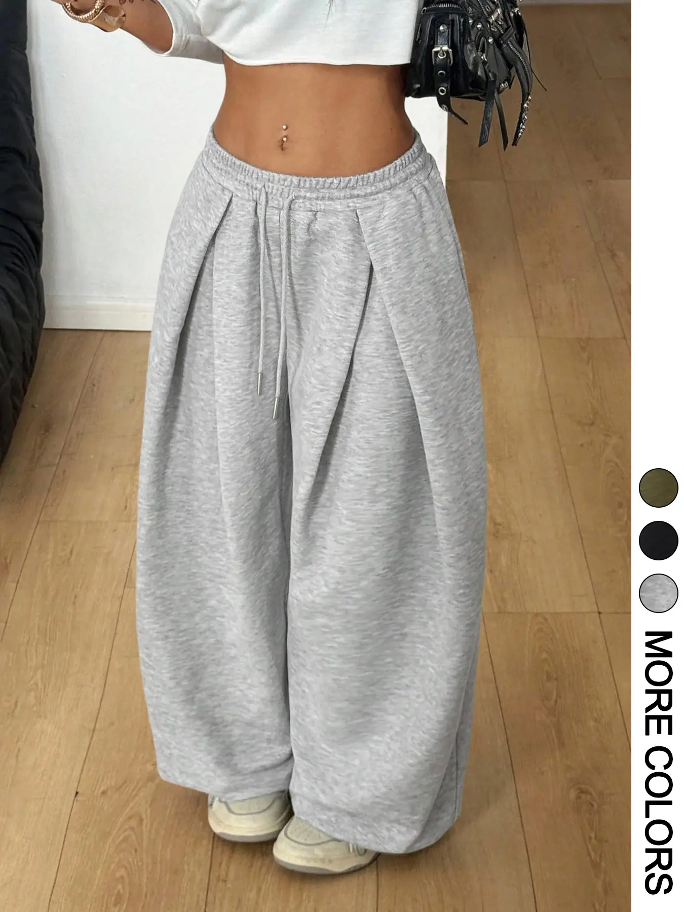 Women's Casual Sporty Wide Leg Sweatpants, Drawstring Elastic Waist, Comfortable Versatile, Gym Streetwear, American Vintage Style