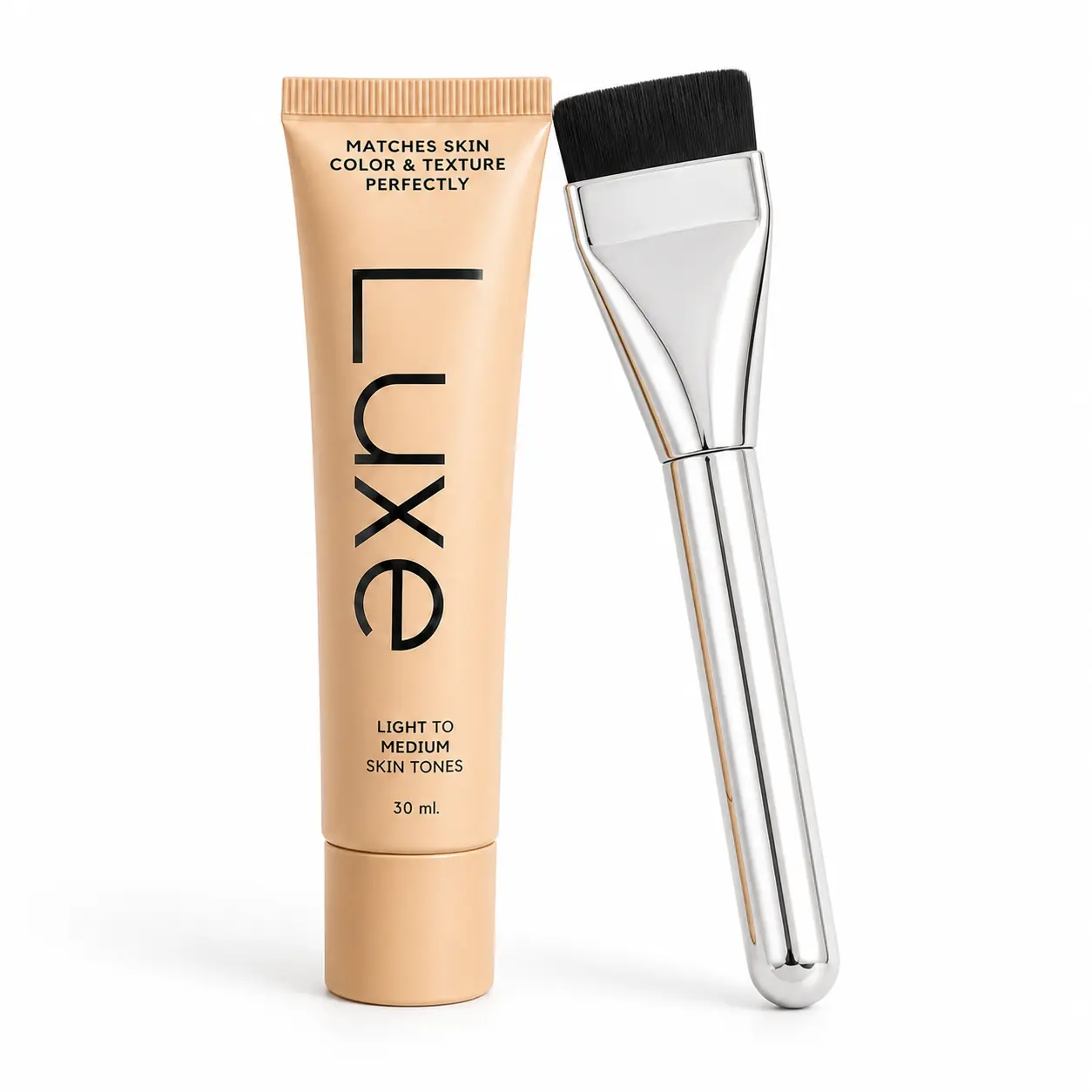 Color Changing Foundation & Flat Top Brush Set, 30ml Adaptive Shade Face Makeup with Buildable Coverage, Lightweight Natural Dewy Finish, Smooth Even Blending
