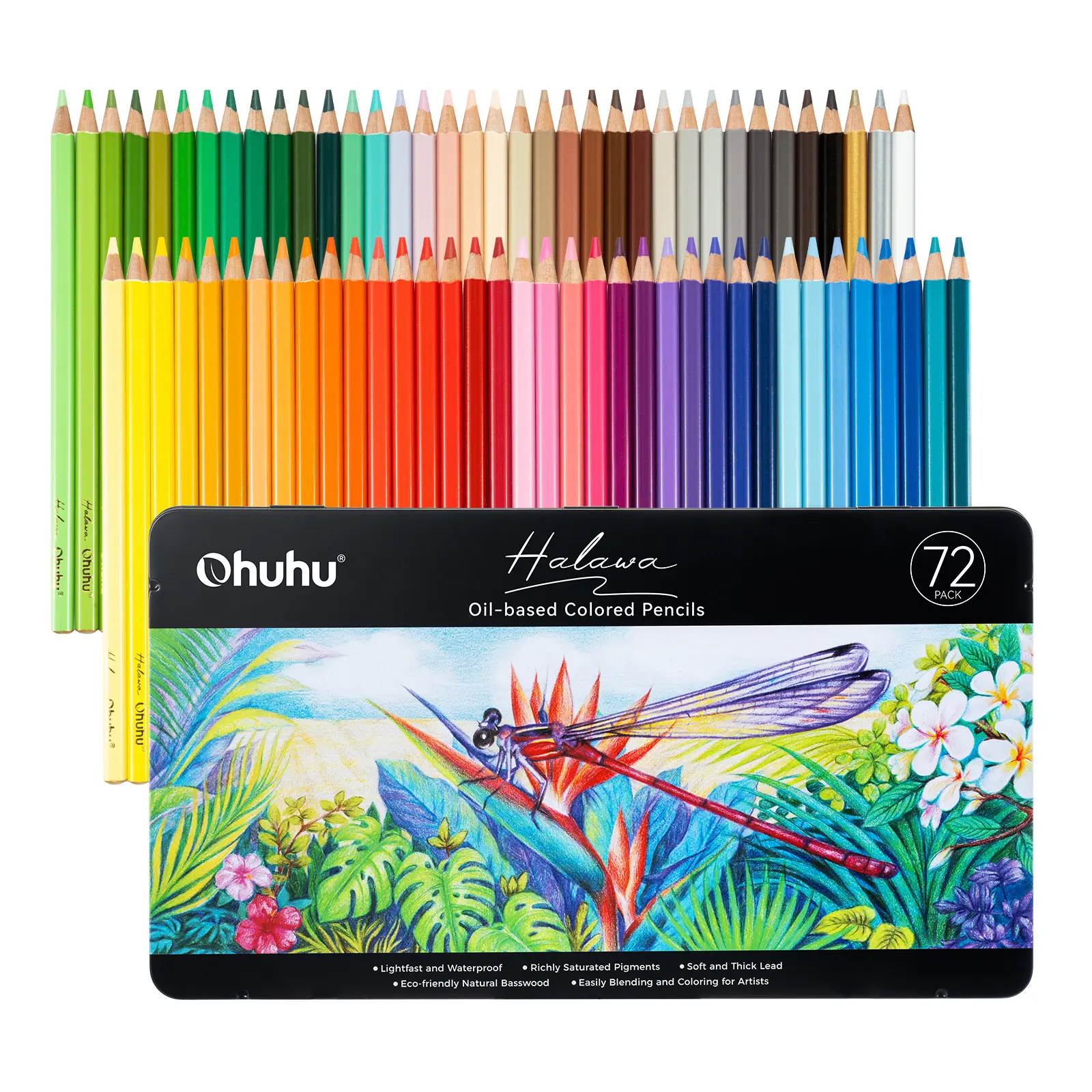 Ohuhu Colored Pencils: 72-color - Oil-based for Adult Coloring Portrait Halawa | Professional Grade for Artists, Adults, Durable Soft Core, Great Gift Idea for Sketching, Portrait & Coloring Book with Case - Halawa Series of Ohuhu