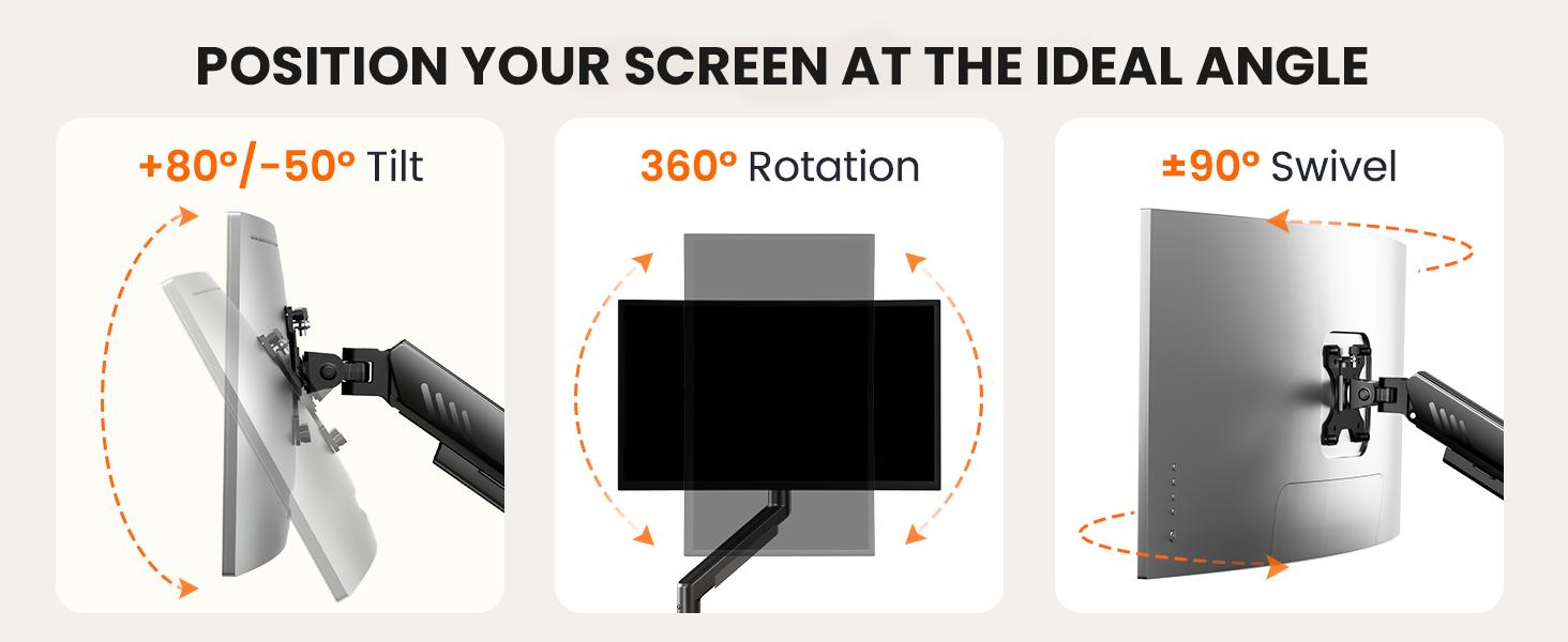 HUANUO Fully Adjustable Single Monitor Arm, Mount for 13–34 Inch Screens, Tool-Free VESA Installation, Cable Management, Supports Up to 19.8 lbs, Max VESA 100x100mm