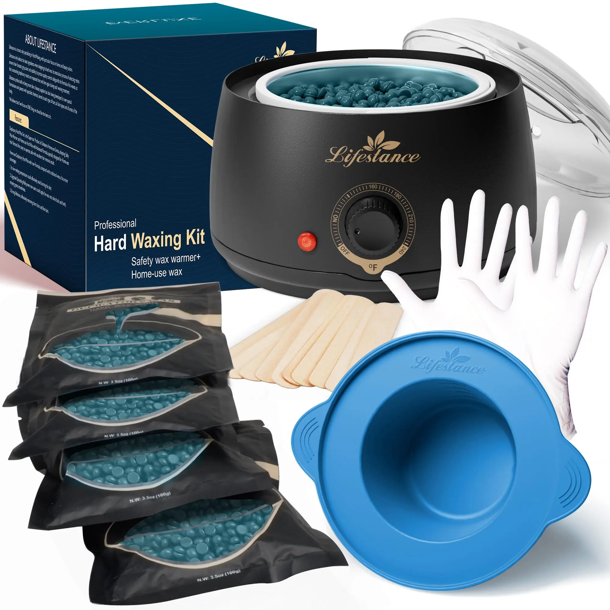 Wax Therapy Technology Home Hair Removal Kit Hard Wax Heater Brazilian Bikini Waxing Kit Stain-Resistant Silicone Pads Full-Body Legs & Face Eyebrow Glee Waxing Kit