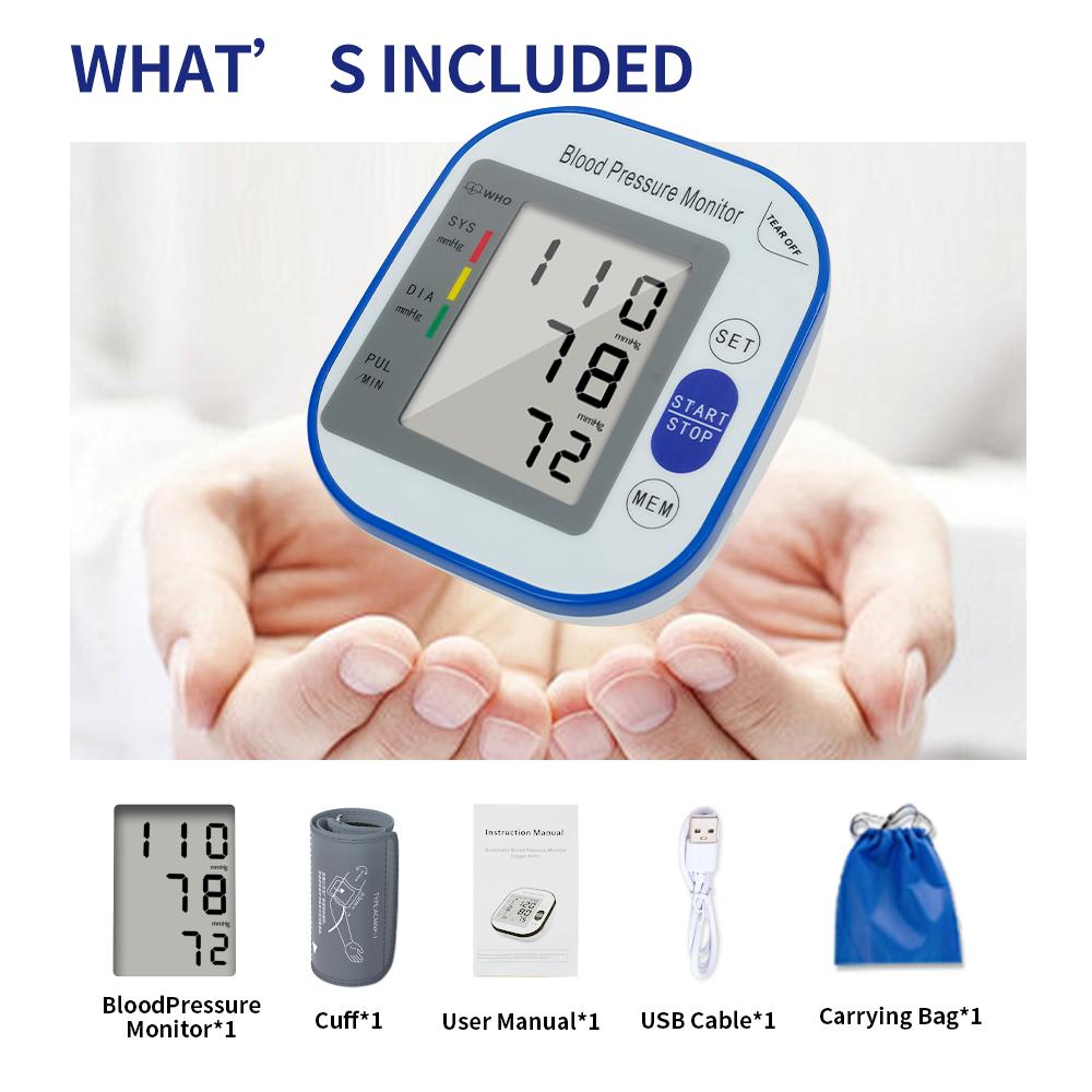 Electronic Blood Pressure Upper Arm MonitorAll-in-One Portable – Large LCD Display, One-Touch Operation 2x99 Reading Memory