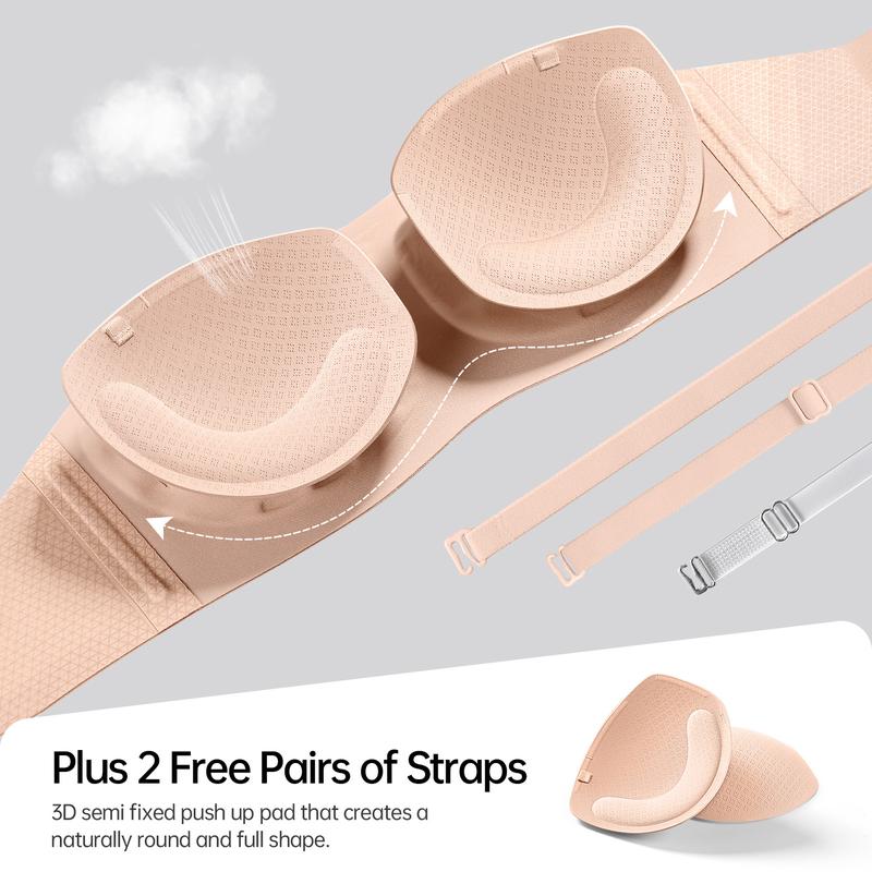 OEAK Womens Strapless Bras Push Up Bandeau Bra Non Slip Wireless Supportive Padded Bras Seamless Comfortable Tube Jelly Bra