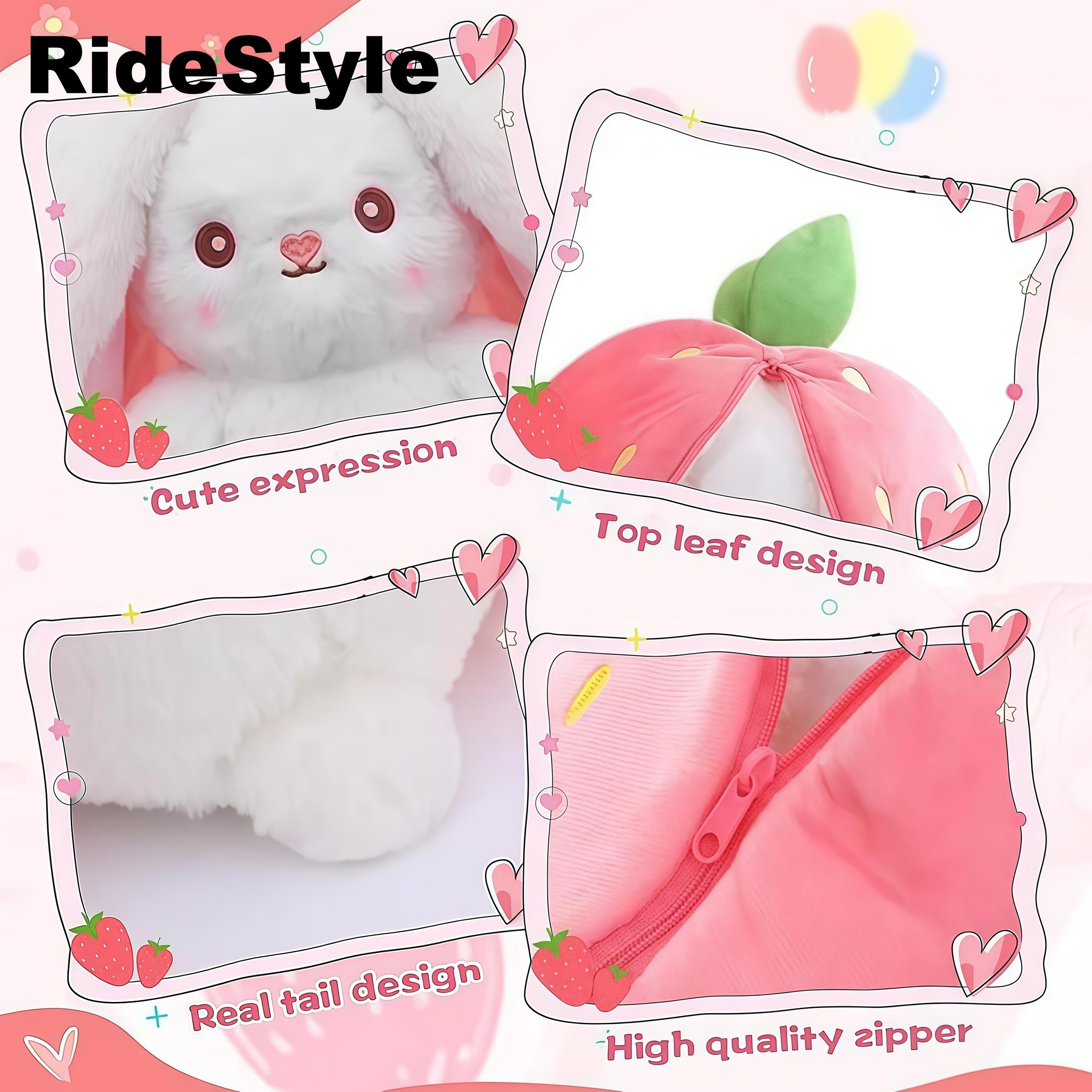 Cute Strawberry Bunny Plush Toy Soft Kawaii Stuffed Animal Gift for Kids Girls Hug Pillow Bed Decoration Birthday Present Furry Friends Plush Doll
