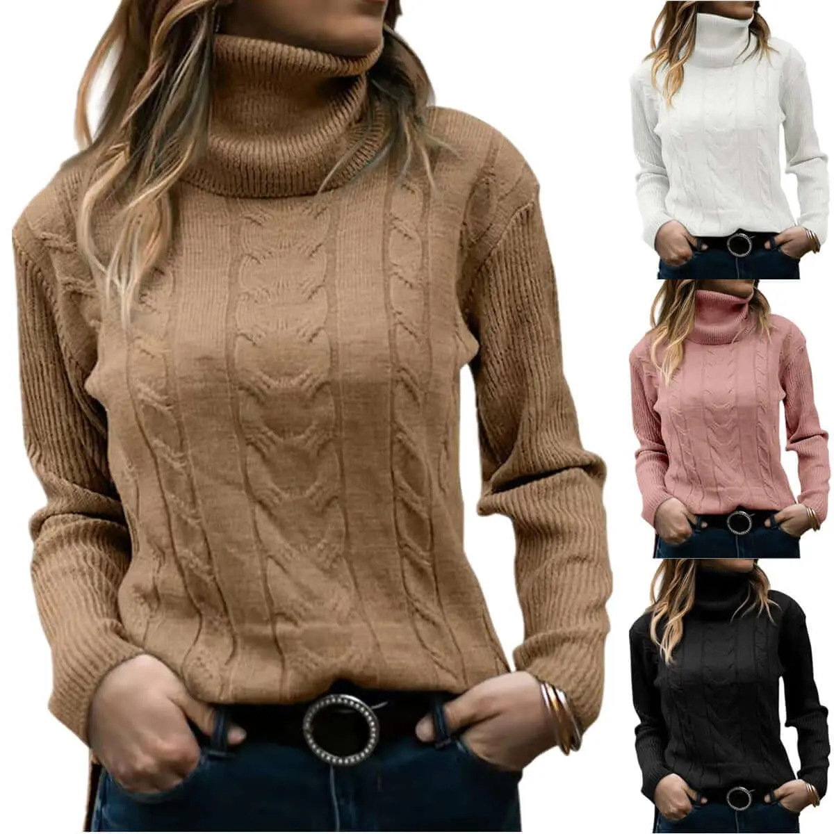 Women's Turtleneck Slim Pullover - Army-Style, Basic Fashion Fitted Knitwear Tops, Solid Color Retro Longsleeve Fabric Casual Clothes, Acrylic, Red, Piece, High Neck, Long Sleeves, Slim Fit, Light Blue, Wine Red, Knitting, Lady, Yellow, Black, Light Green
