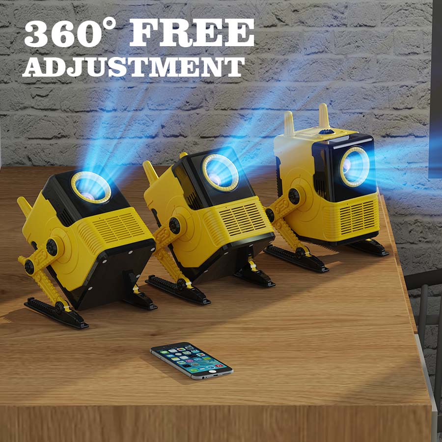 XBJ portable Projector Android TV 11.0 1920x1080P WiFi Bluetooth 120° Rotatable Auto Focus Home Outdoor Movie Proyector Smart Projector with Netflix and 5000+ Apps Perfect Mothers Day Gift Audio Yellow window projector