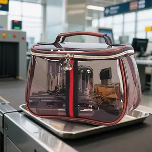 New Retro Vintage Vanity Bag, Clear Makeup Organizer with Handle,Large Capacity Waterproof Makeup Organizer bag with Zipper,Travel Cosmetic & Skincare Storage Case for Ladies (Coffee)