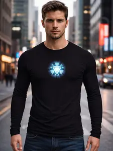 Arc Reactor Long Sleeve Men's T-Shirt with Central Design, Black Color, Long Sleeves, Casual Style