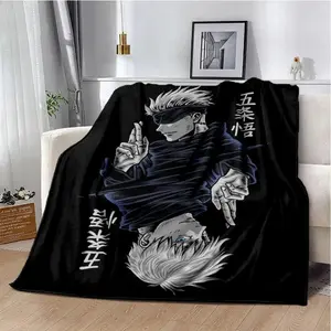 Soft Throw Blanket Cartoon Anime Jujutsu Kaisen Throws Blanket Super Featuring Yuji,Megumi,Obara And Satoru Gojo Blankets For Travel Beding Bed Bohemian Gingerbread Cookie father Gryffindor dachshund merch christmas cosy garage guy gift